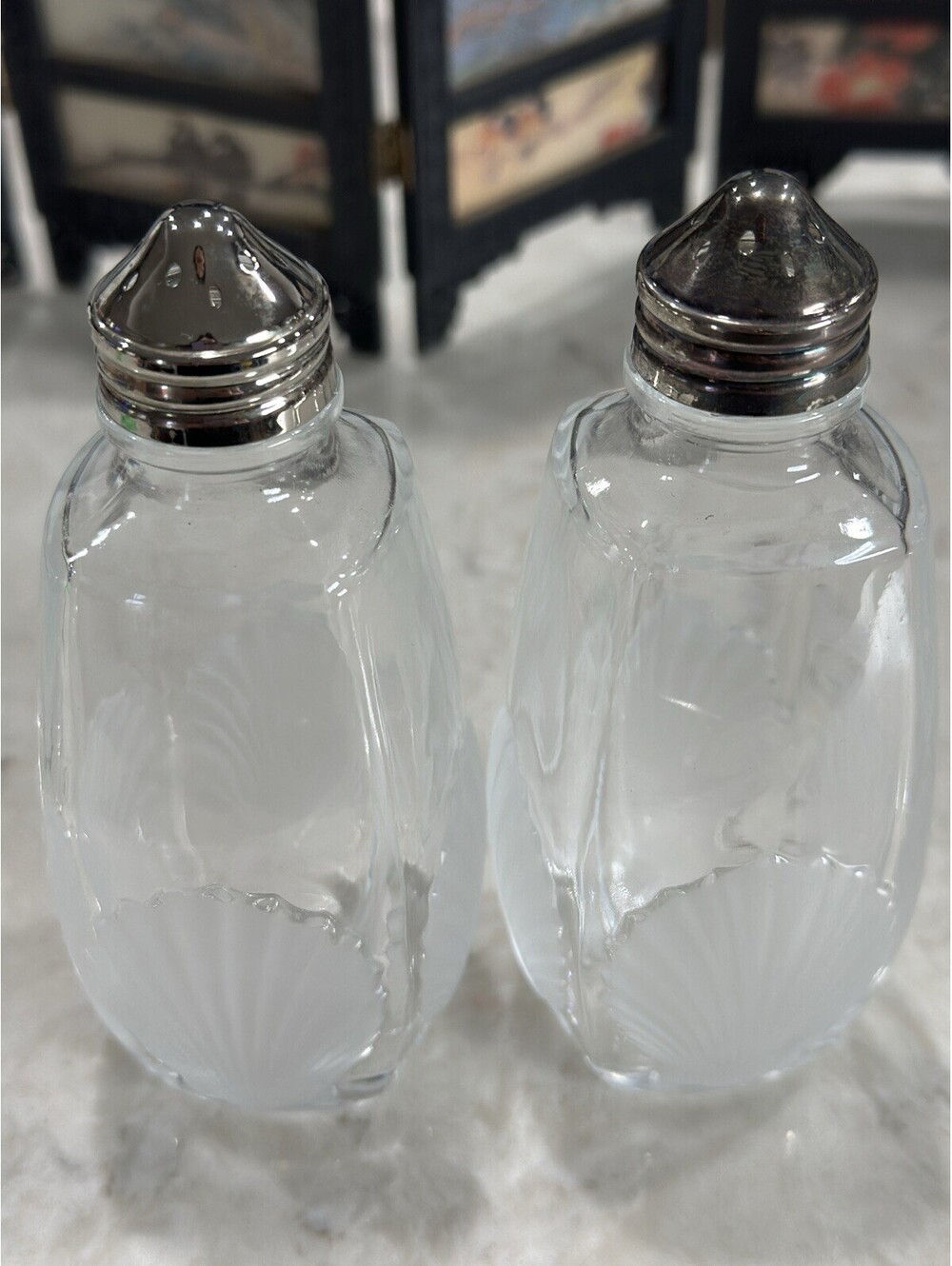 Vintage set of Mikasa "Seaside Treasures" glass salt and pepper shakers